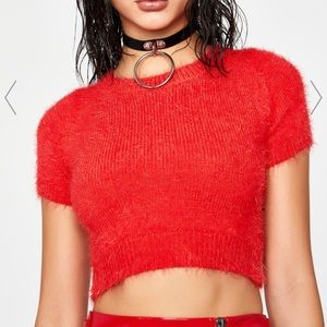 Red fuzzy crop top